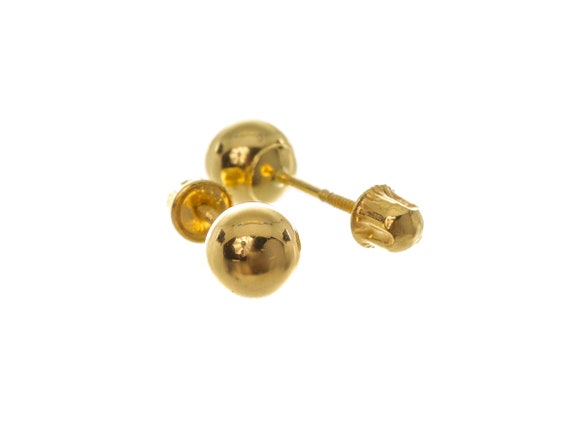 Simple 14k Solid Gold Medium Dot Stud Earrings - … - image 2