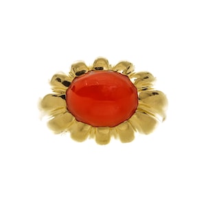 Antique 14k Solid Gold Light Red Gemstone Flower Fashion Ring - Size 6 3/4 - 14k Solid Yellow Gold - KK30