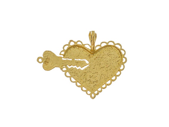 14k Solid Gold Heart Key Pendant - Engraved Love Quote View 2