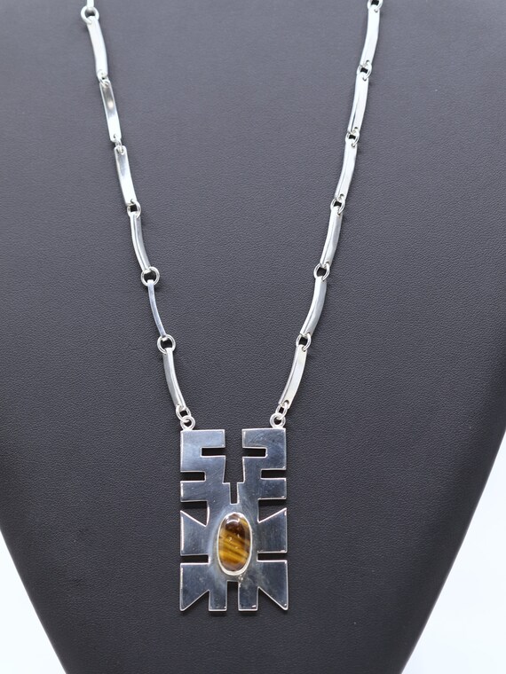 Vintage Solid Silver Dangle Drop Necklace with Br… - image 3