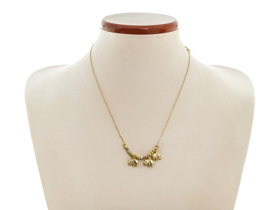 10k Gold Elephant Charm Necklace: Three-Tone Bead… - image 4