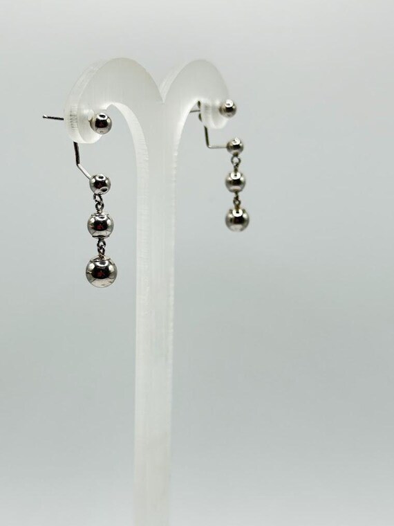 14K Solid White Gold Triple Sphere Dangle Earring… - image 4