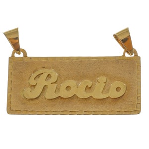 Antique Rectangle-Shaped &#39;Rocio&#39; Personalized Pendant - 10k Solid Yellow Gold - JD44