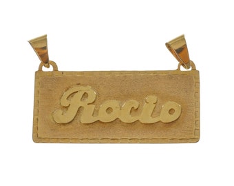 Antique Rectangle-Shaped &#39;Rocio&#39; Personalized Pendant - 10k Solid Yellow Gold - JD44