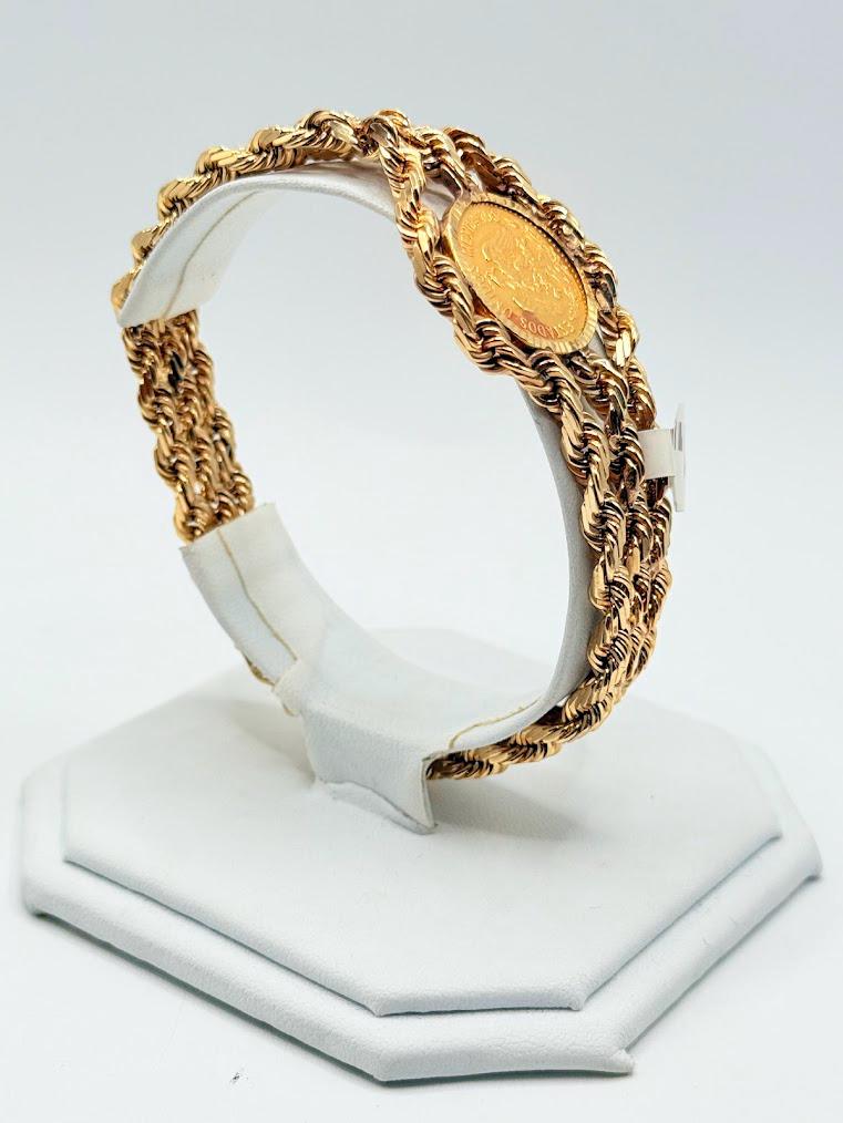 Mexican Rope Chain 14K Solid Gold Triple Rope Chain Bracelet With Mexican Coin (NOT ...