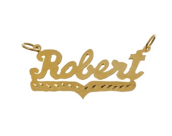 Antique 14k Solid Gold 'Robert' Words Personalized Pendant - 14k Solid Yellow Gold - P1671