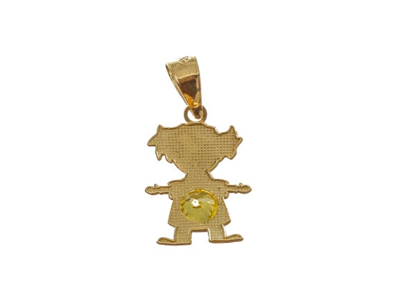 Charming 14k Solid Gold Baby Girl Pendant with Ye… - image 2