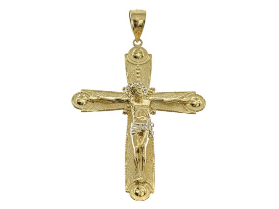 Elegant Two-Tone Jesus Cross Pendant- 14k Solid Y… - image 1