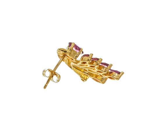 14k Solid Gold Purple Gemstone Flower Stud Earrin… - image 3