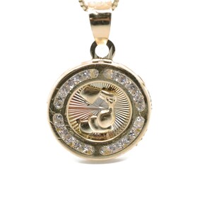 Dainty 14Karat Three Tone Religious Baptism Round Pendant - 14K Gold - LS18
