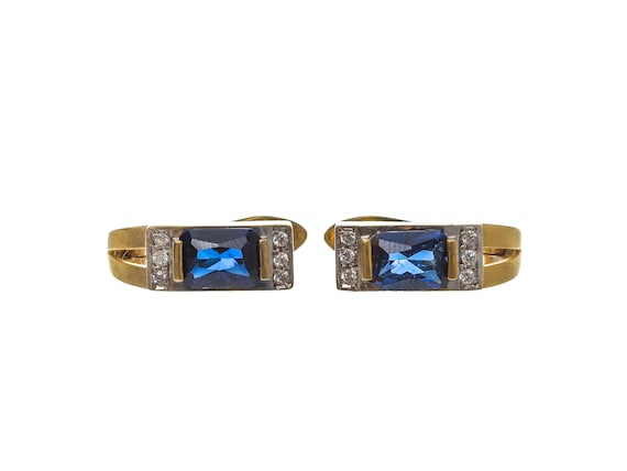 14k Yellow Gold Sapphire Earrings: Rectangle-Cut … - image 1