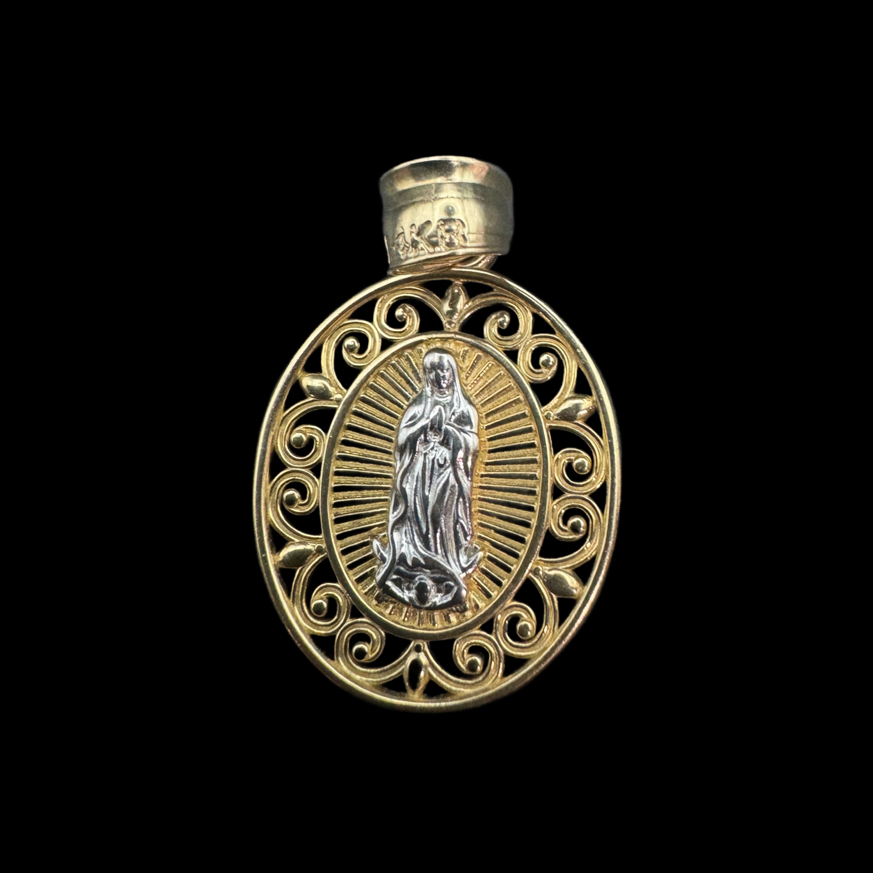 Vintage Virgin Mary Pendant - 14k Solid Yellow & White Gold - Unisex ...