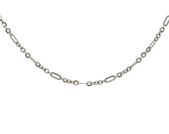 Vintage Sophisticated Unisex Jewelry Figaro Chain Necklace 17.75" - 14k White Solid White Gold - 4162AM