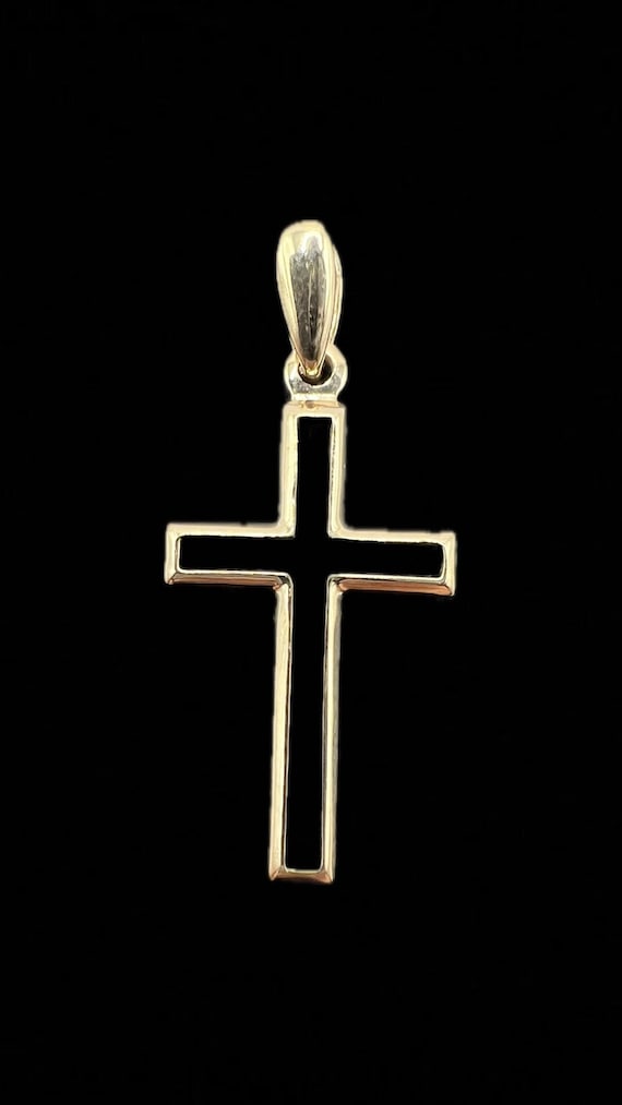 Charming 14K Solid Gold Cross Outline Religious Pe