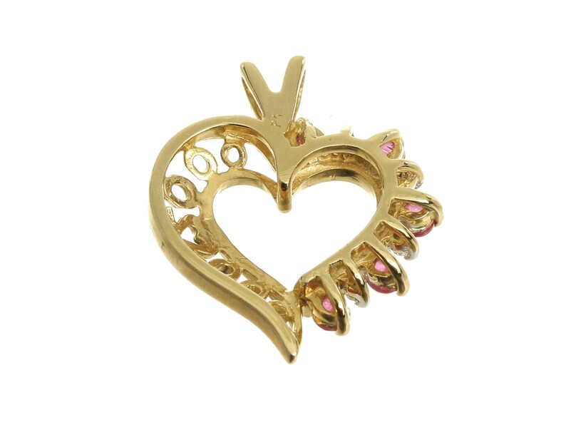 P1222 Vintage Heart-Shaped Pendant with Pattern Design /& Genuine Gemstones 14k Solid Yellow Gold