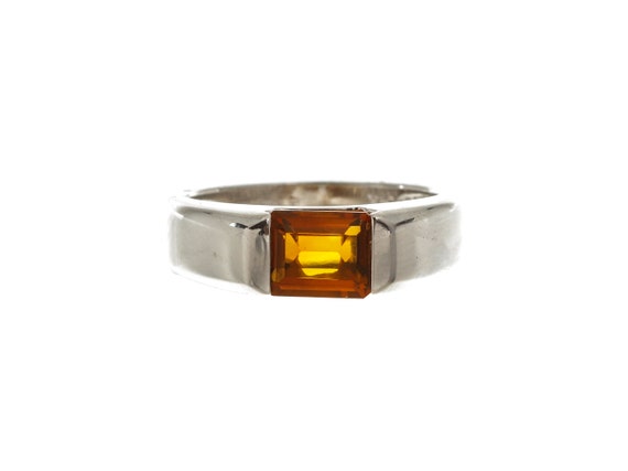 14k Solid Gold Orange Gemstone Ring - Rectangle C… - image 1
