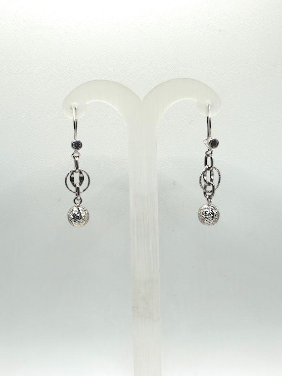 Solid 14K Gold Interlocking Ring & Textured Orb D… - image 1