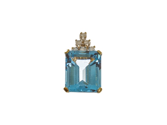 14k Yellow Gold Blue Gemstone Pendant: Rectangle-… - image 1