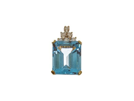 Appealing 14k Solid Gold Rectangle-Cut Large Blue… - image 1