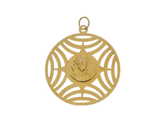 Stunning 14k Solid Gold Circle-Shaped Mother Mary… - image 1