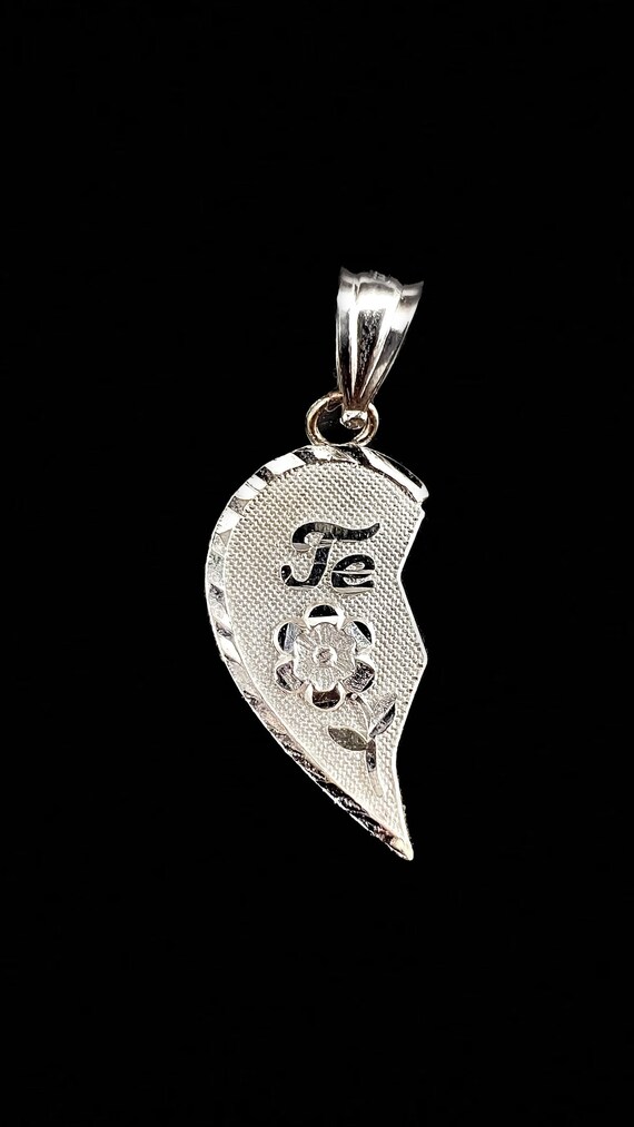 14k White Gold Split Heart Pendant - 'Te Amo' Two… - image 3