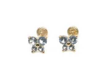 Light Baby Blue Stones Butterfly Baby / Children's Screw Back Earrings - 14k Yellow Gold - LQ72