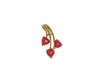 Appealing 10k Solid Gold Three Pink Gemstones Flower Shaped Pendant - 10k Solid Yellow Gold - P1972