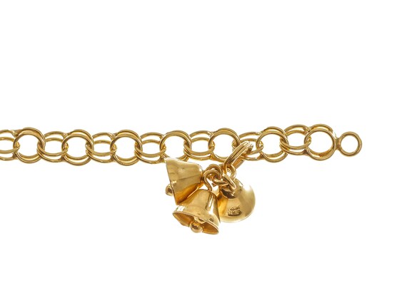 Appealing 14k Solid Gold Bell Charm Double Link C… - image 4