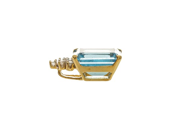 14k Yellow Gold Blue Gemstone Pendant: Rectangle-… - image 3