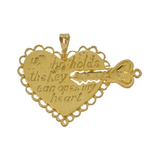 Chic Women's Heart Key Pendant with Words Engraved crafted in 14k Solid Gold - 14k Solid Yellow Gold - 3I700