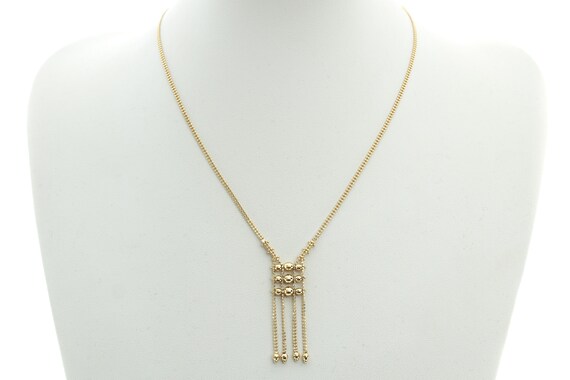 14k Solid Yellow Gold Dangle Necklace - Double Ch… - image 5