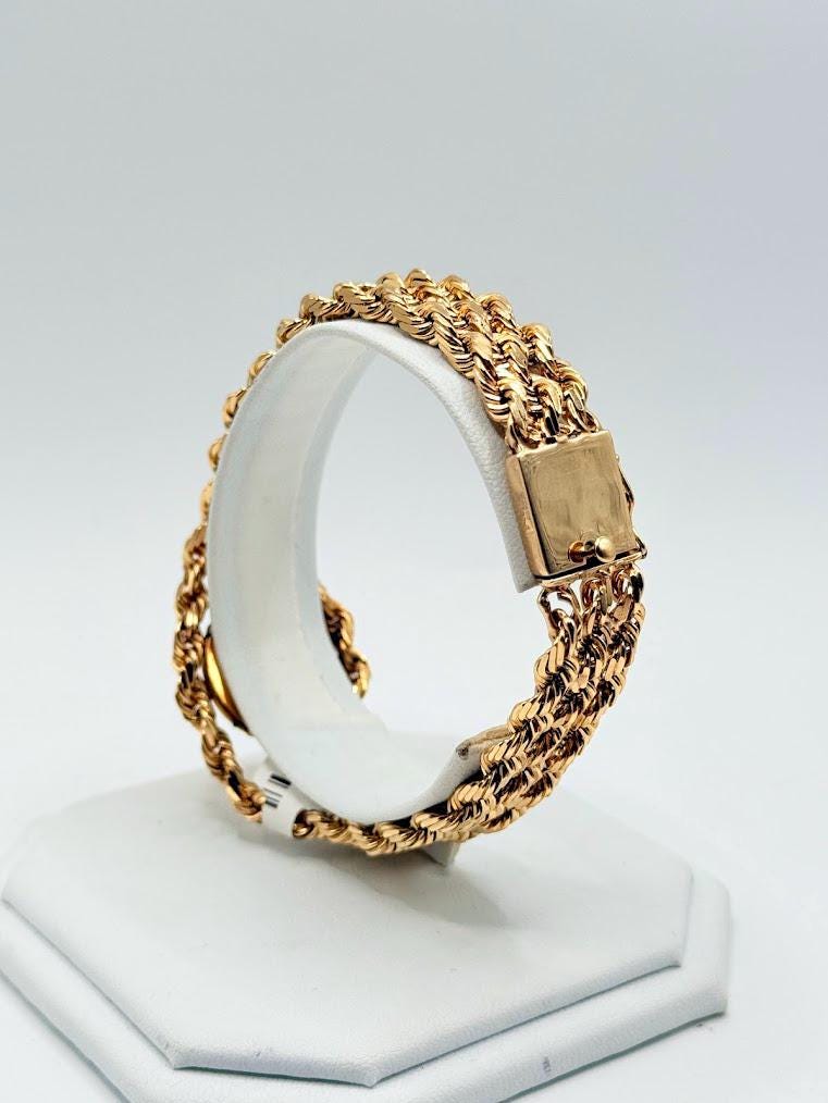 Mexican Rope Chain 14K Solid Gold Triple Rope Chain Bracelet With Mexican Coin (NOT ...
