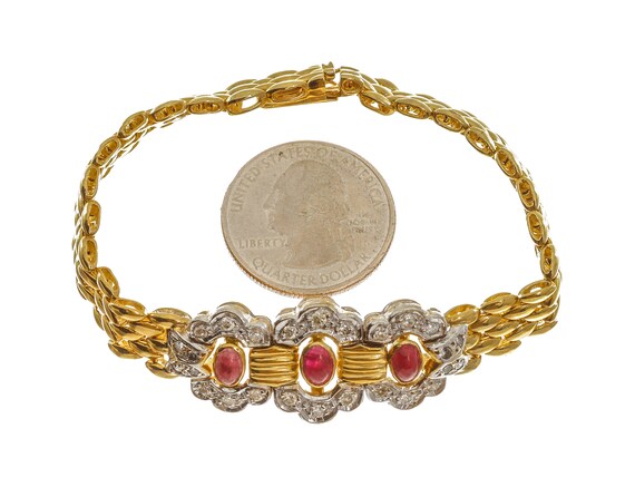 Vintage 14k Two-Tone Gold Ruby Bracelet – 7.5" - image 5