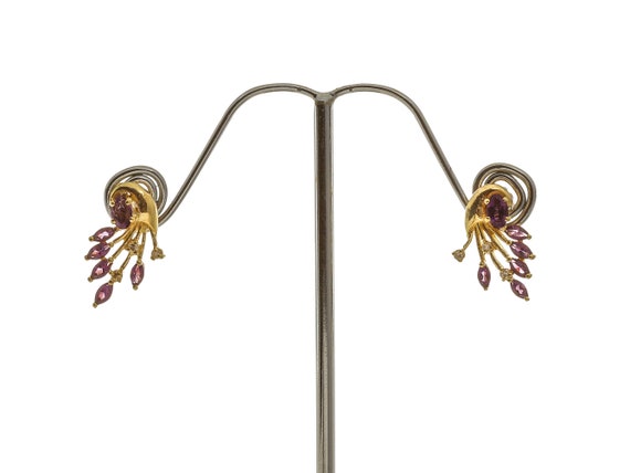14k Solid Gold Purple Gemstone Flower Stud Earrin… - image 4