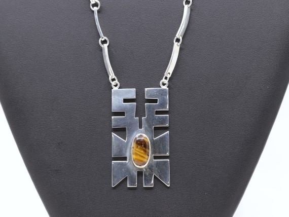 Vintage Solid Silver Dangle Drop Necklace with Br… - image 2