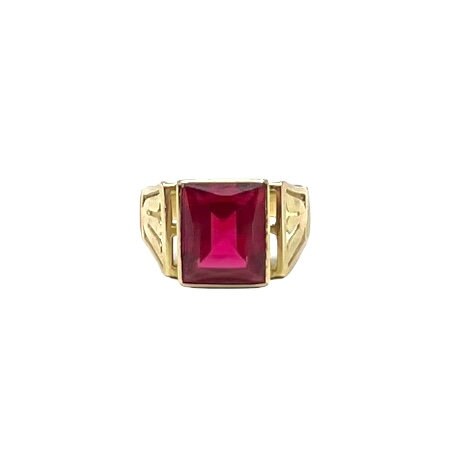 14karat Yellow Gold Men's Ring With Red Cubic Zirconia - 14K 14karat Yellow Gold Men's Ring With Red Cubic Zirconia - 14K