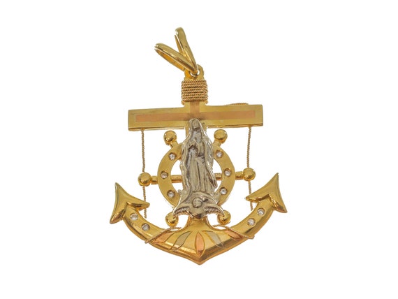 Alluring 14k Solid Gold Three-Tone Anchor Virgen … - image 1