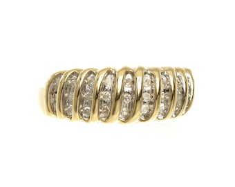 Alternating Graduated Multi-Row Anniversary Ring for Women - 14k Solid Yellow Gold - Diamond Ring - Sz 7 1/4 - 647AM