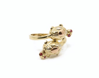 Three Tone 14Karat Gold Turtle Ring - 14K Gold - Size 7 - LV14