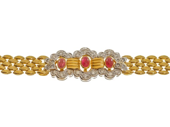 Vintage 14k Two-Tone Gold Ruby Bracelet – 7.5" - image 3