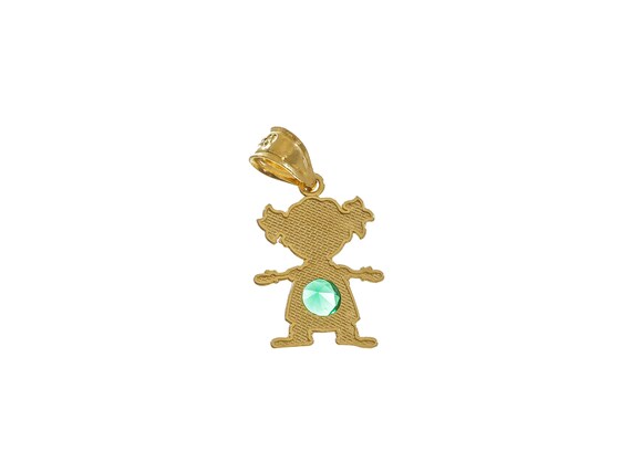 Chic 14k Solid Gold Green Gemstone Baby Girl Pend… - image 2