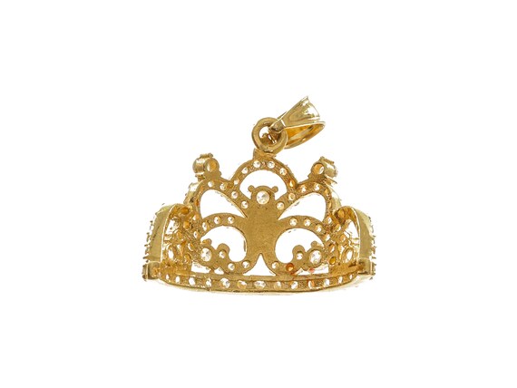 14k Two-Tone Gold Crown Pendant - Solid Yellow & … - image 2