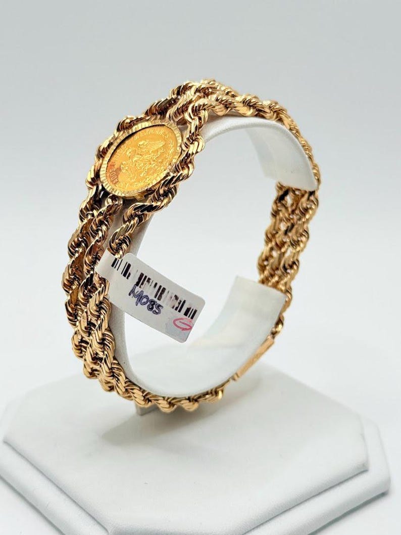Mexican Rope Chain 14K Solid Gold Triple Rope Chain Bracelet With Mexican Coin (NOT ...