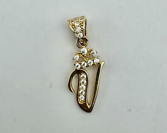 Gorgeous 14k Solid Yellow Gold &quot;Letter V&quot; Pendant with Zirconia - 14k Solid Yellow Gold - ML42  - ML43 / 4