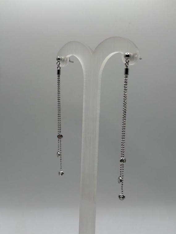 14K Solid White Gold Dangle Ball Chain Earrings_ … - image 3