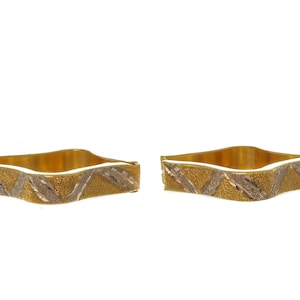 Sparkling 14k Gold Two-Tone Hoop Earrings with Pattern Design - 14k Solid Two-Tone Gold - JS52