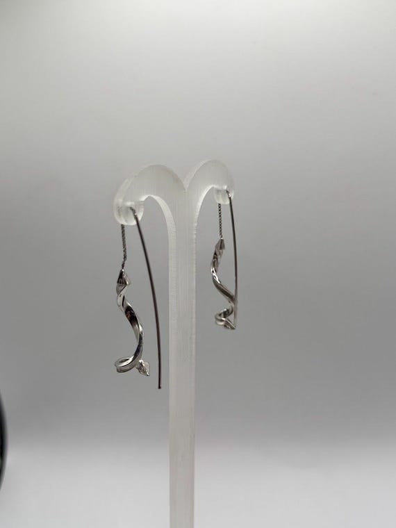 14K Solid Gold Spiral Wave Threader Earrings_ LW80 - image 4