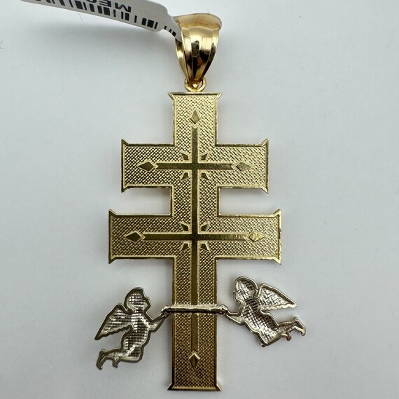 Elegant Three-Tone Solid Gold Caravaca Cross Pend… - image 2
