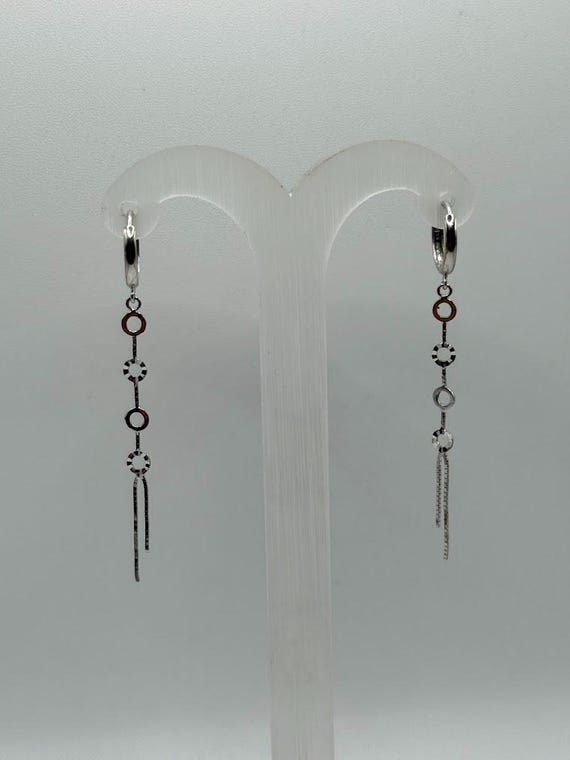 14K Solid White Gold Geometric Drop Earrings_ MT79 - image 1