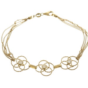 Iconic Flowers Charm & Multiple Chain Bracelet 7&quot; - 14k Solid Yellow Gold - HW65
